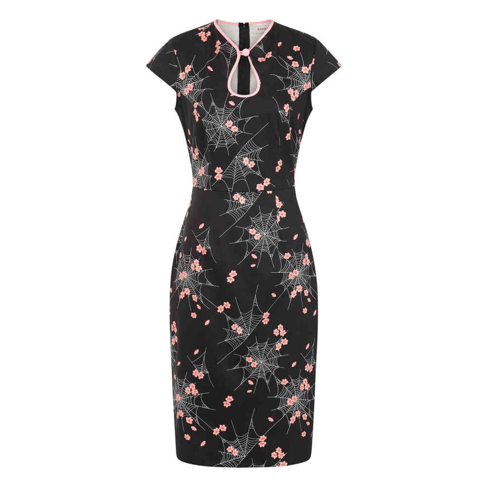 Banned - Kaori Spiderweb Blossom Kokerjurk - Zwart